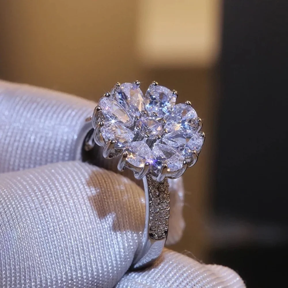 New 925 Silver Flower Diamond Women’s Ring